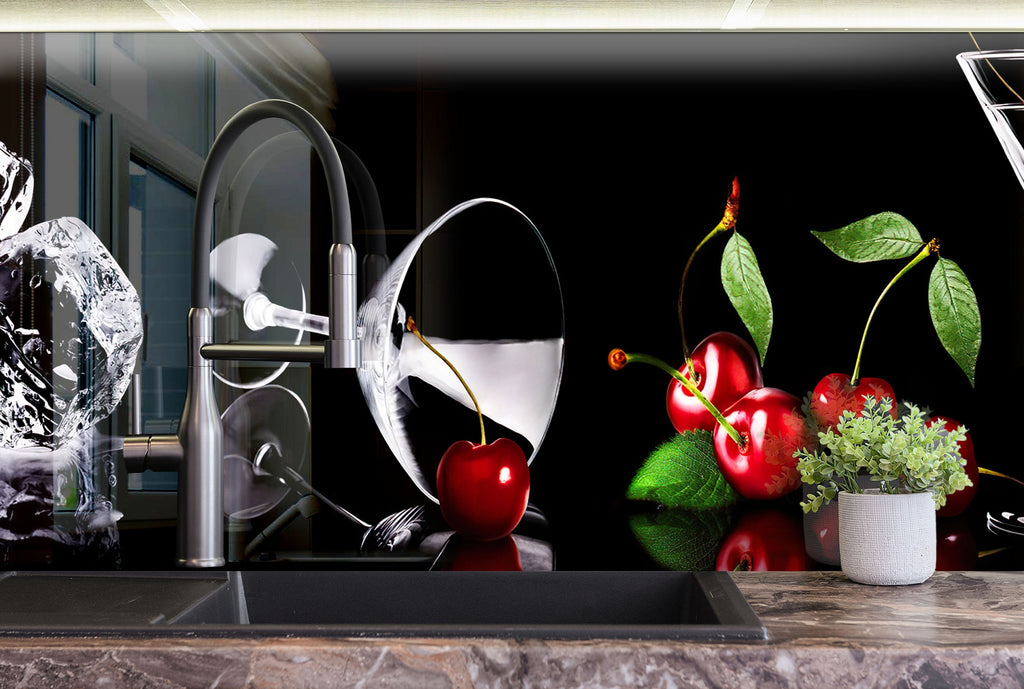 Cherry Martini Glass Kitchen Backsplash – Elegant Cocktail Design-BacksplashArtworks