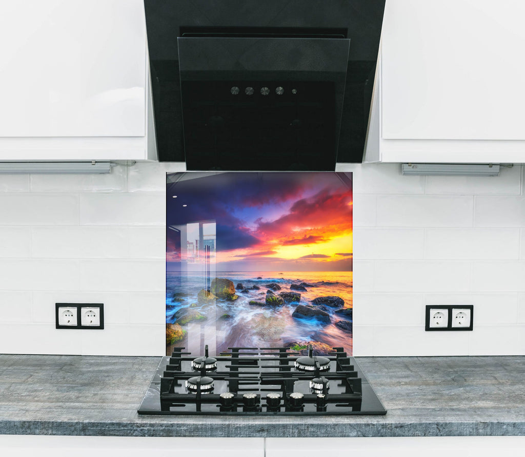 Ocean Sunset Waves - Glass Kitchen Backsplash-BacksplashArtworks