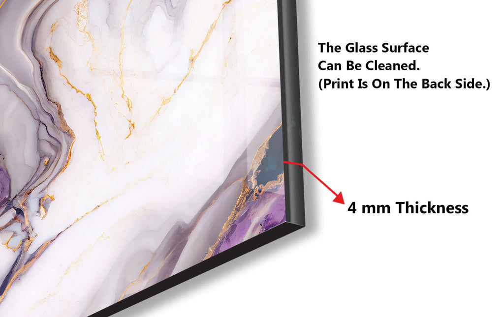 Purple & White Marble with Gold Accents - Glass Kitchen Backsplash-BacksplashArtworks