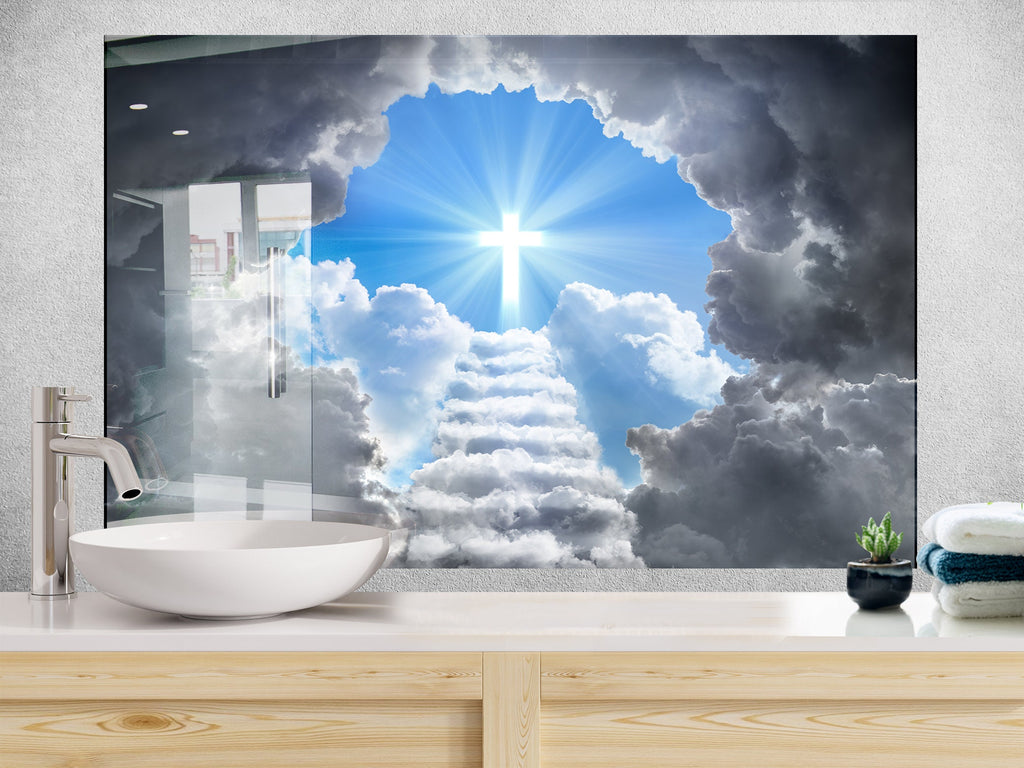 Heavenly Cross - Glass Kitchen Backsplash-BacksplashArtworks