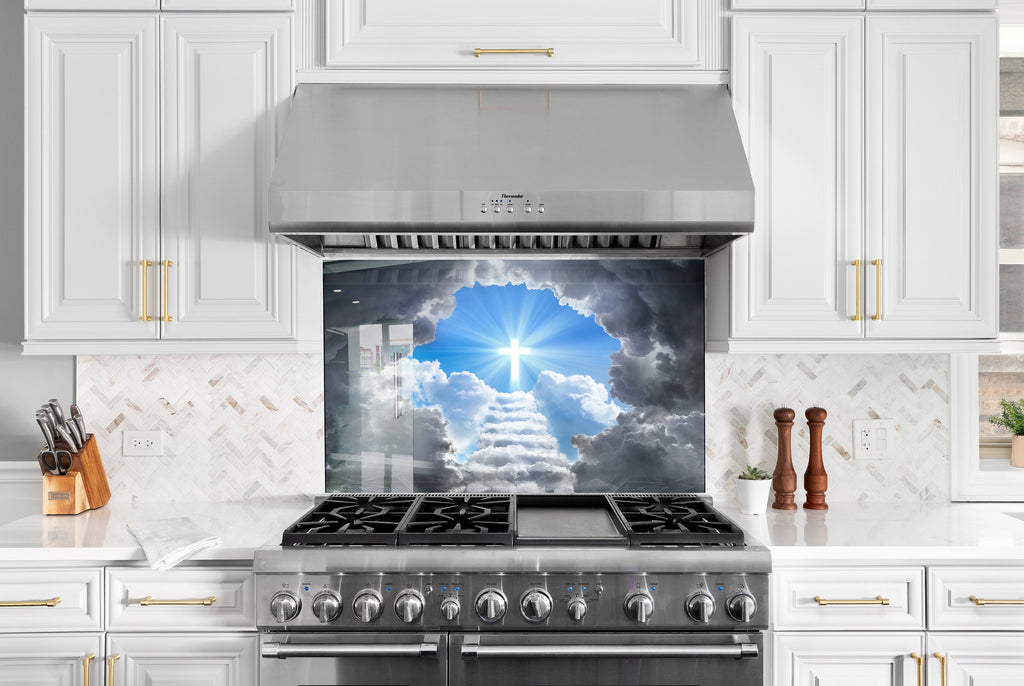 Heavenly Cross - Glass Kitchen Backsplash-BacksplashArtworks