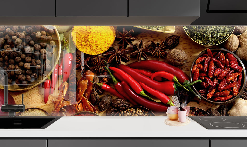 Spicy Fusion - Glass Kitchen Backsplash-BacksplashArtworks