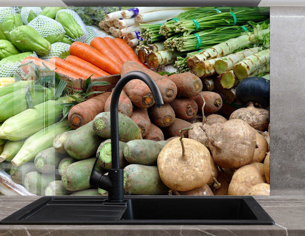 Fresh Root Vegetable Glass Kitchen Backsplash – Natural & Colorful Harvest Design-BacksplashArtworks