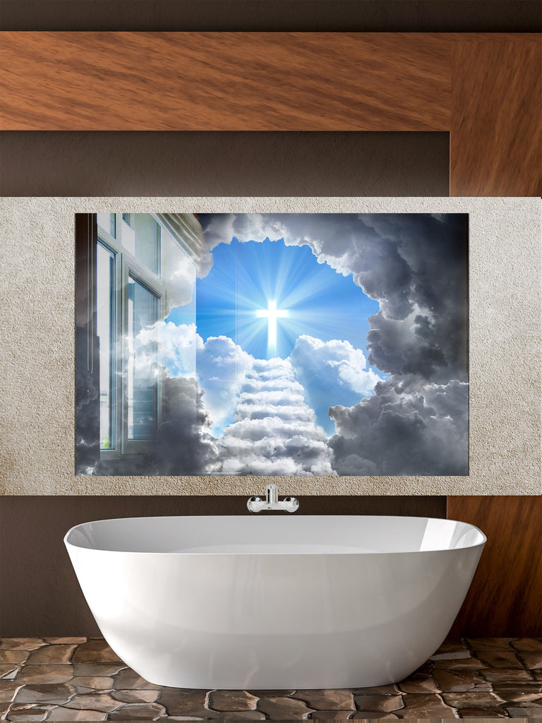 Heavenly Cross - Glass Kitchen Backsplash-BacksplashArtworks