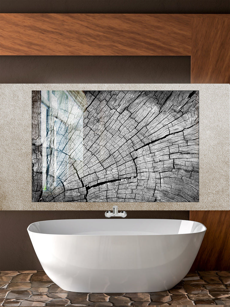 Black & White Tree Ring - Glass Kitchen Backsplash-BacksplashArtworks