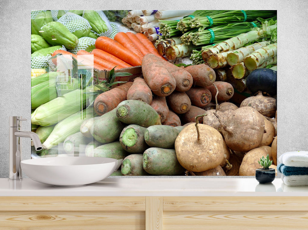 Fresh Root Vegetable Glass Kitchen Backsplash – Natural & Colorful Harvest Design-BacksplashArtworks