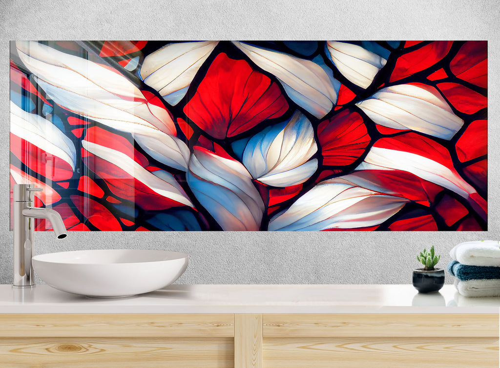 Crimson Bloom Stained - Glass Kitchen Backsplash-BacksplashArtworks
