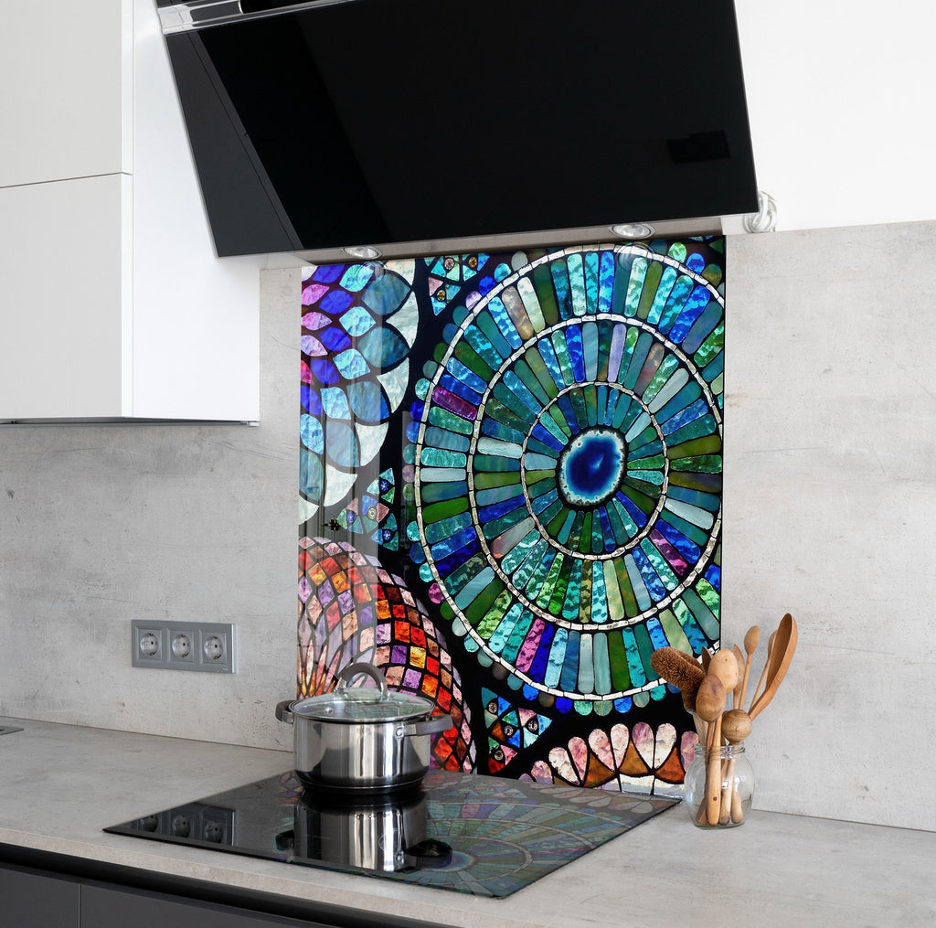 Vibrant Mosaic Glass Kitchen Backsplash – Bold Circular Design-BacksplashArtworks