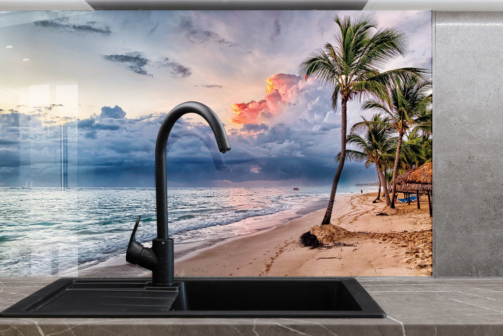 Tropical Beach Sunset Wall Art - Glass Kitchen Backsplash-BacksplashArtworks