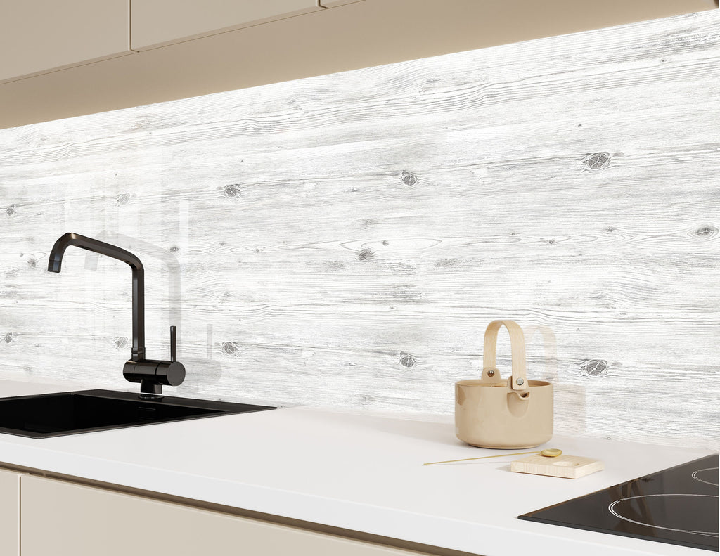 Whitewashed Wood - Glass Kitchen Backsplash-BacksplashArtworks