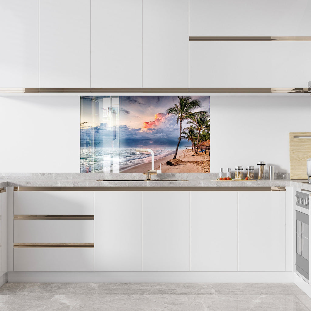 Tropical Beach Sunset Wall Art - Glass Kitchen Backsplash-BacksplashArtworks