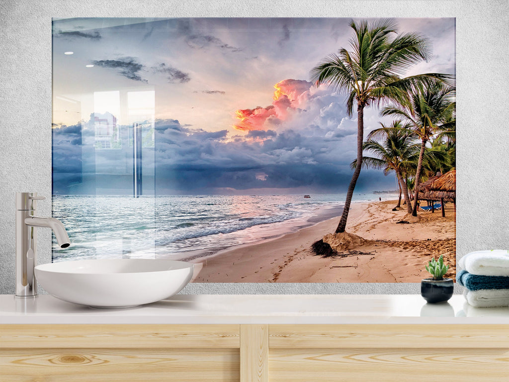 Tropical Beach Sunset Wall Art - Glass Kitchen Backsplash-BacksplashArtworks