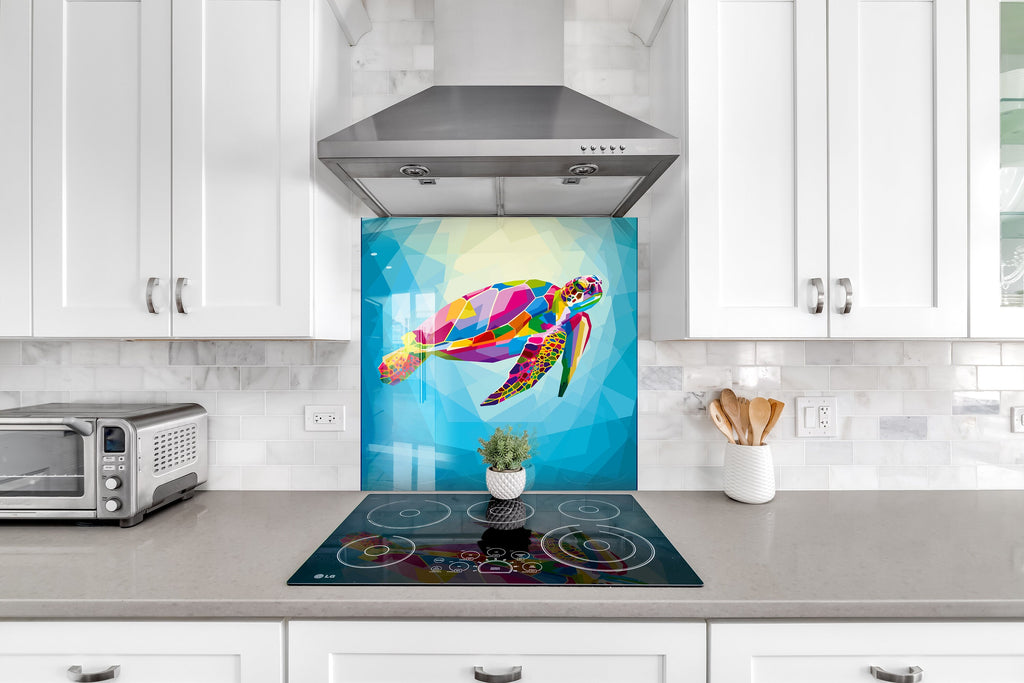 Geometric Sea Turtle – Glass Kitchen Backsplash-BacksplashArtworks