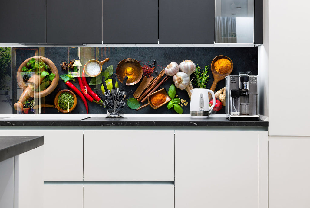 Spices & Herbs Tempered Glass Backsplash-BacksplashArtworks