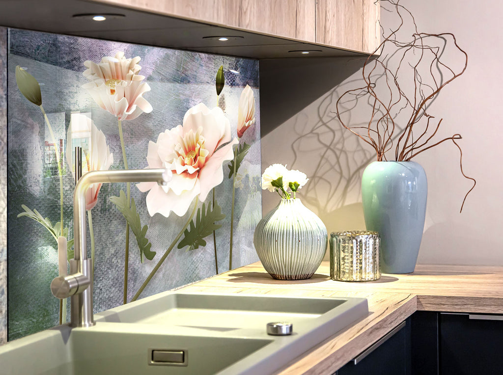 White Rose Tempered Glass Backsplash-BacksplashArtworks