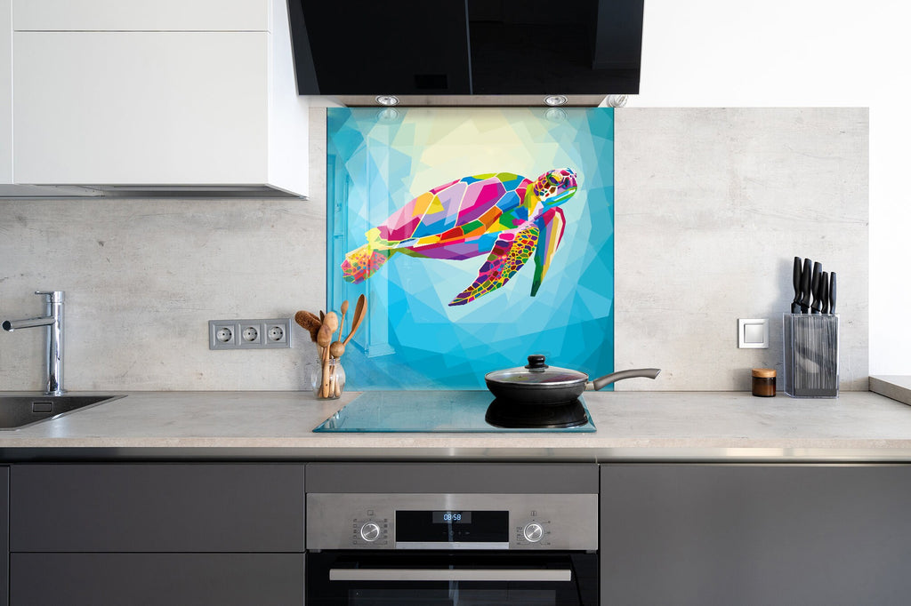 Geometric Sea Turtle – Glass Kitchen Backsplash-BacksplashArtworks