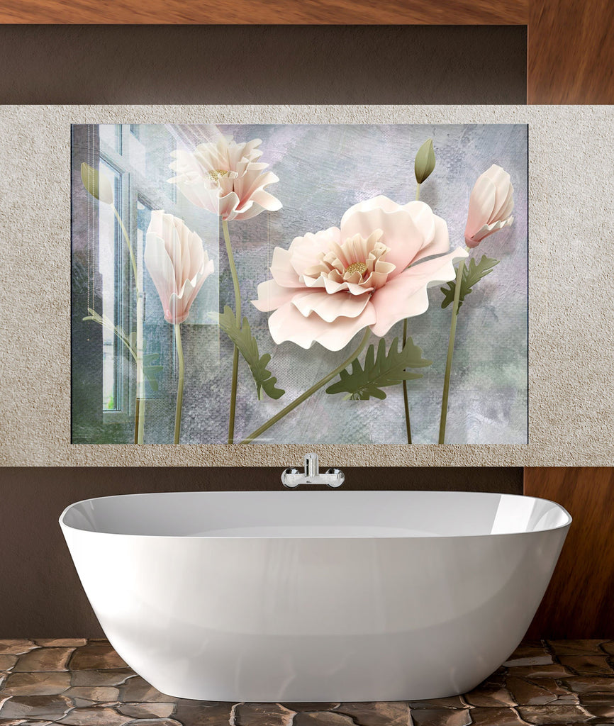 White Rose Tempered Glass Backsplash-BacksplashArtworks
