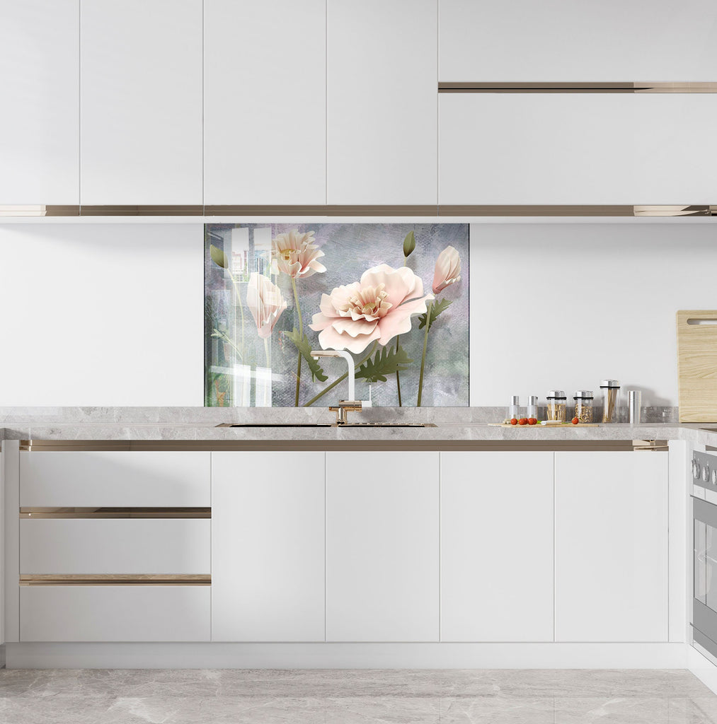 White Rose Tempered Glass Backsplash-BacksplashArtworks