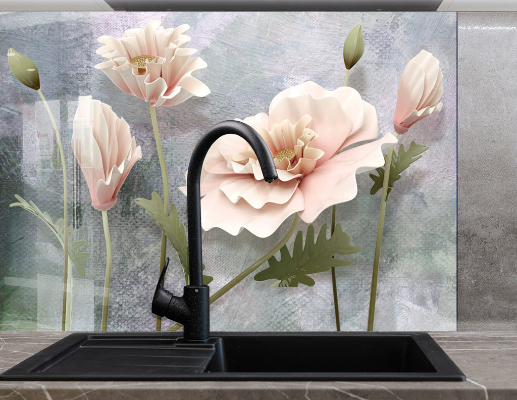 White Rose Tempered Glass Backsplash-BacksplashArtworks