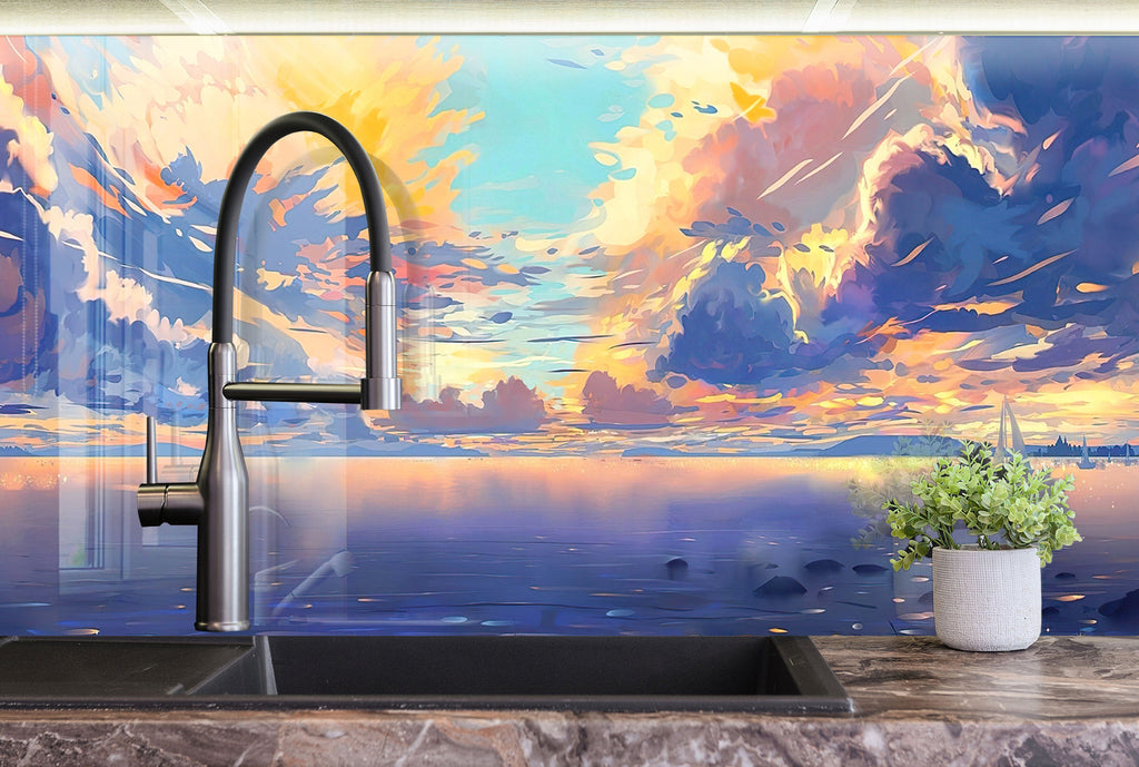 Dreamy Sunset Art – Glass Kitchen Backsplash-BacksplashArtworks