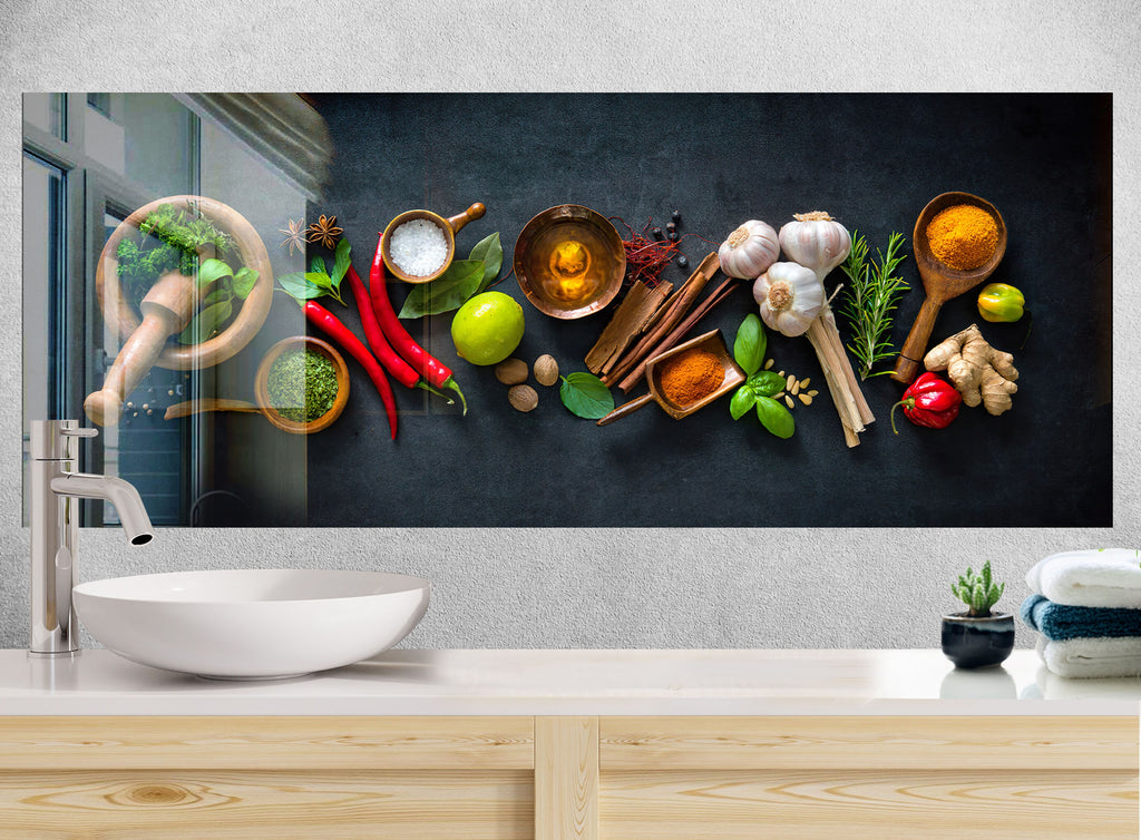 Spices & Herbs Tempered Glass Backsplash-BacksplashArtworks