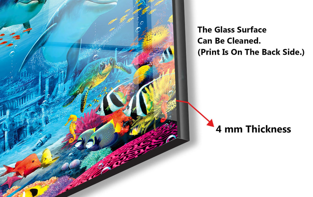 Vibrant Ocean Life Glass Kitchen Backsplash – Dolphin & Coral Reef Design-BacksplashArtworks