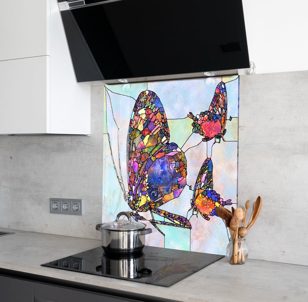 Stained Butterfly – Tempered Glass Kitchen Backsplash-BacksplashArtworks