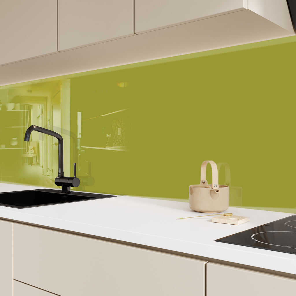 Olive Green - Tempered Glass Kitchen Backsplash-BacksplashArtworks