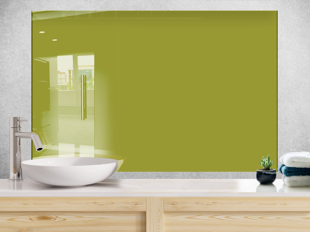 Olive Green - Tempered Glass Kitchen Backsplash-BacksplashArtworks