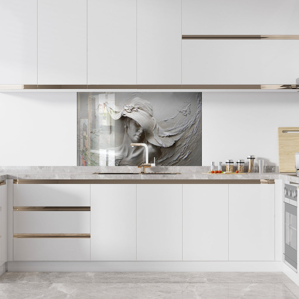 Elegant Textured Lady - Glass Kitchen Backsplash-BacksplashArtworks