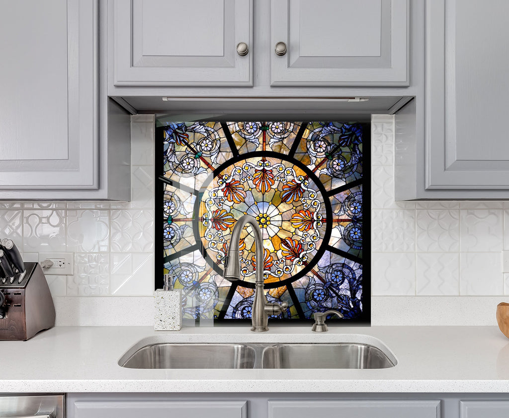 Classic Round Cathedral Design - Glass Kitchen Backsplash-BacksplashArtworks