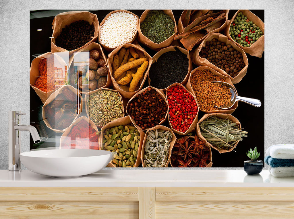 Spice Market Elegance - Glass Kitchen Backsplash-BacksplashArtworks