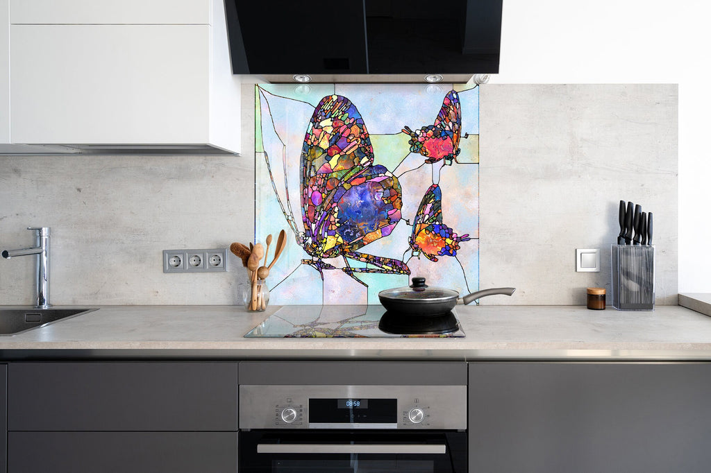 Stained Butterfly – Tempered Glass Kitchen Backsplash-BacksplashArtworks