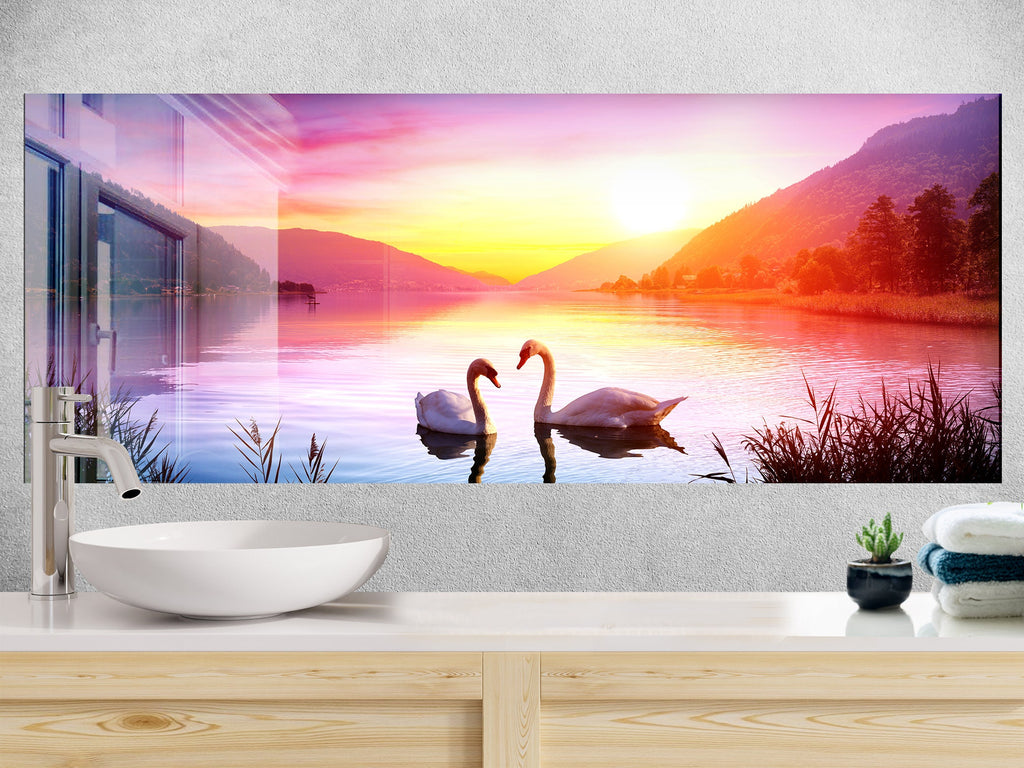 Romantic Sunset Lake – Glass Kitchen Backsplash-BacksplashArtworks