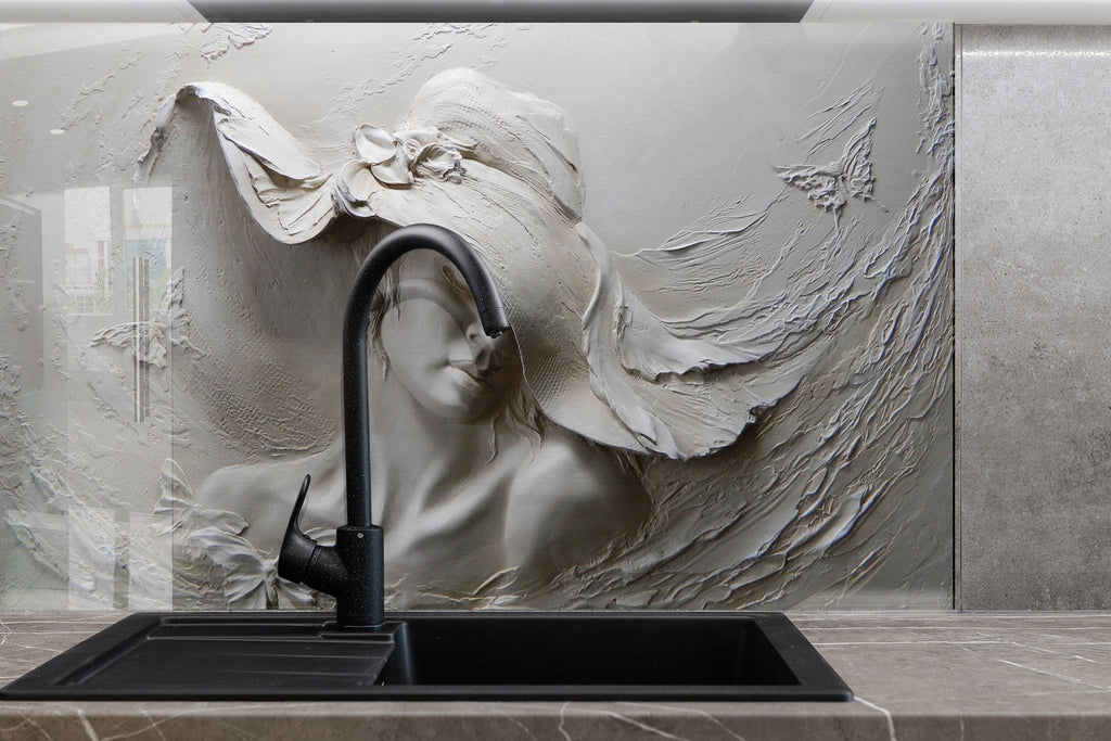 Elegant Textured Lady - Glass Kitchen Backsplash-BacksplashArtworks
