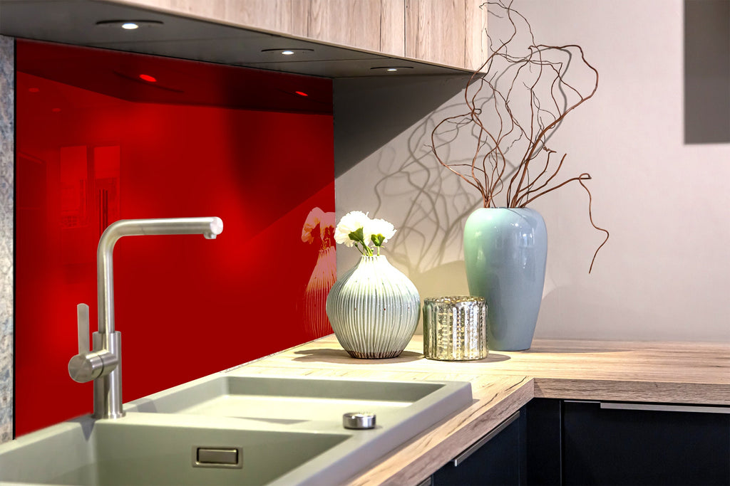 Ruby Red - Tempered Glass Kitchen Backsplash-BacksplashArtworks