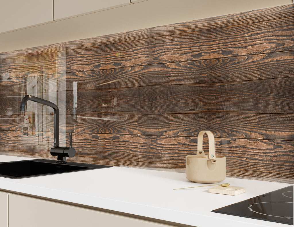 Dark Wood Grain - Glass Kitchen Backsplash-BacksplashArtworks