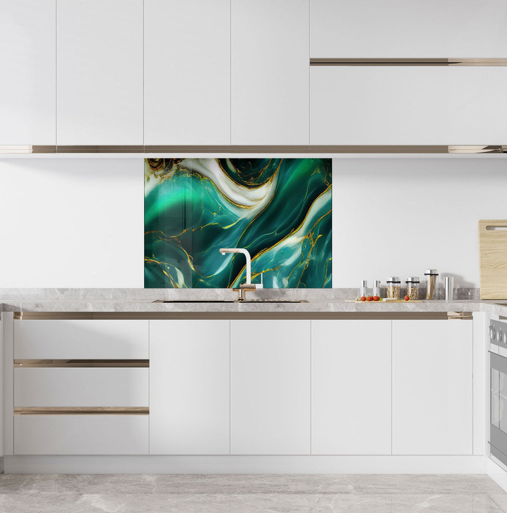 Emerald Waves - Glass Kitchen Backsplash-BacksplashArtworks