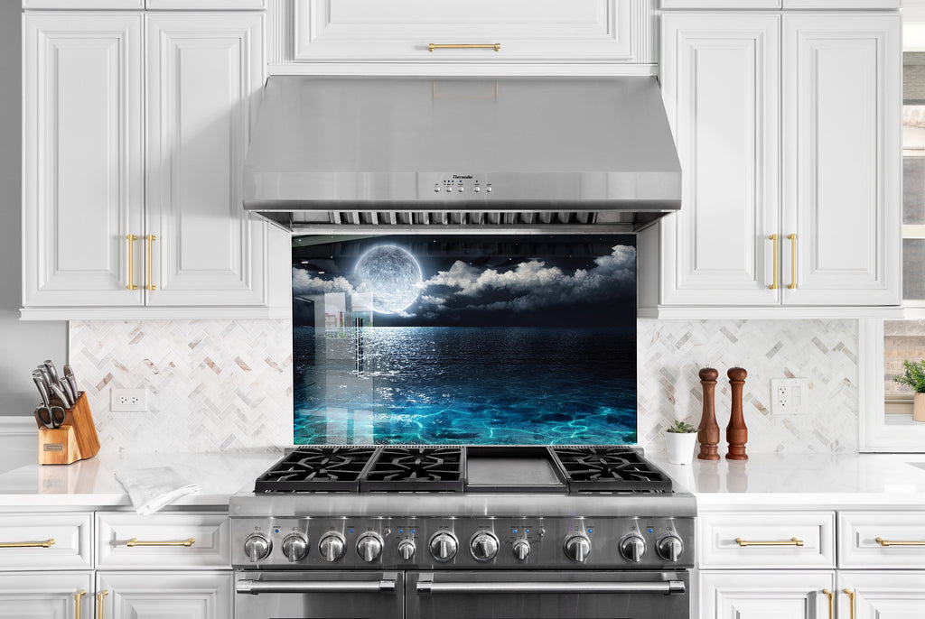 Moonlit Ocean Night Wall Art - Tempered Glass Kitchen Backsplash-BacksplashArtworks