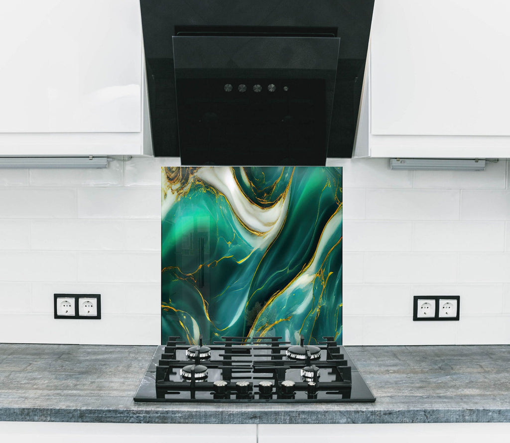Emerald Waves - Glass Kitchen Backsplash-BacksplashArtworks