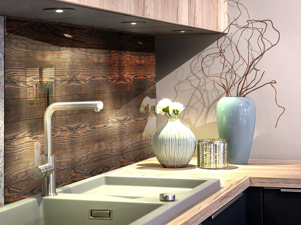Dark Wood Grain - Glass Kitchen Backsplash-BacksplashArtworks