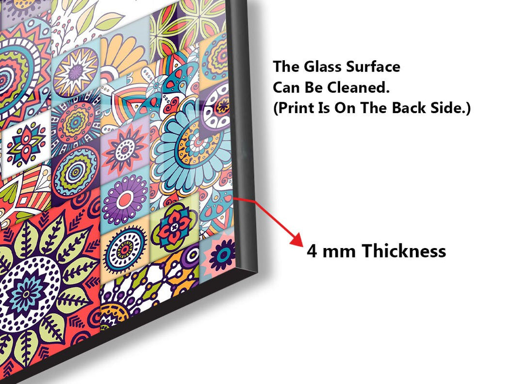 Mosaic Glass Kitchen Backsplash with Colorful Boho Floral Design-BacksplashArtworks