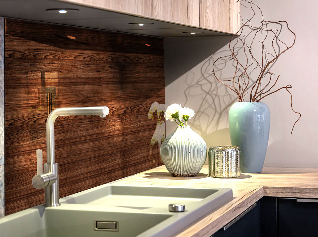 Dark Walnut Wood Pattern - Tempered Glass Kitchen Backsplash-BacksplashArtworks