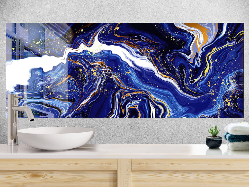Midnight Waves - Glass Bathroom Backsplash-BacksplashArtworks