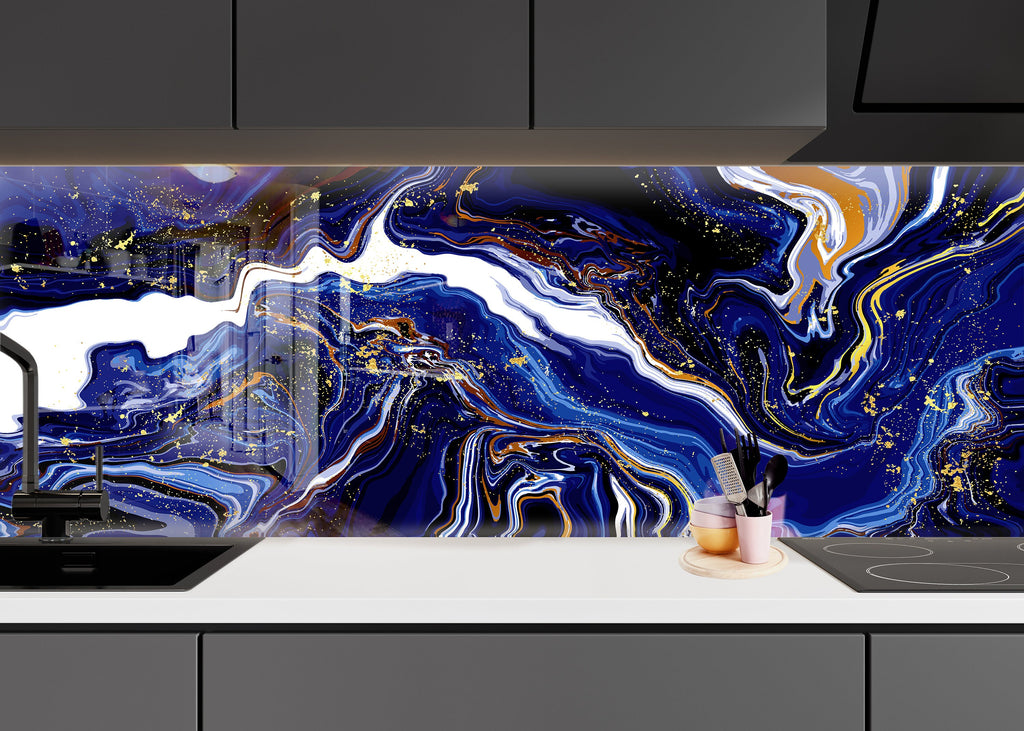 Midnight Waves - Glass Bathroom Backsplash-BacksplashArtworks
