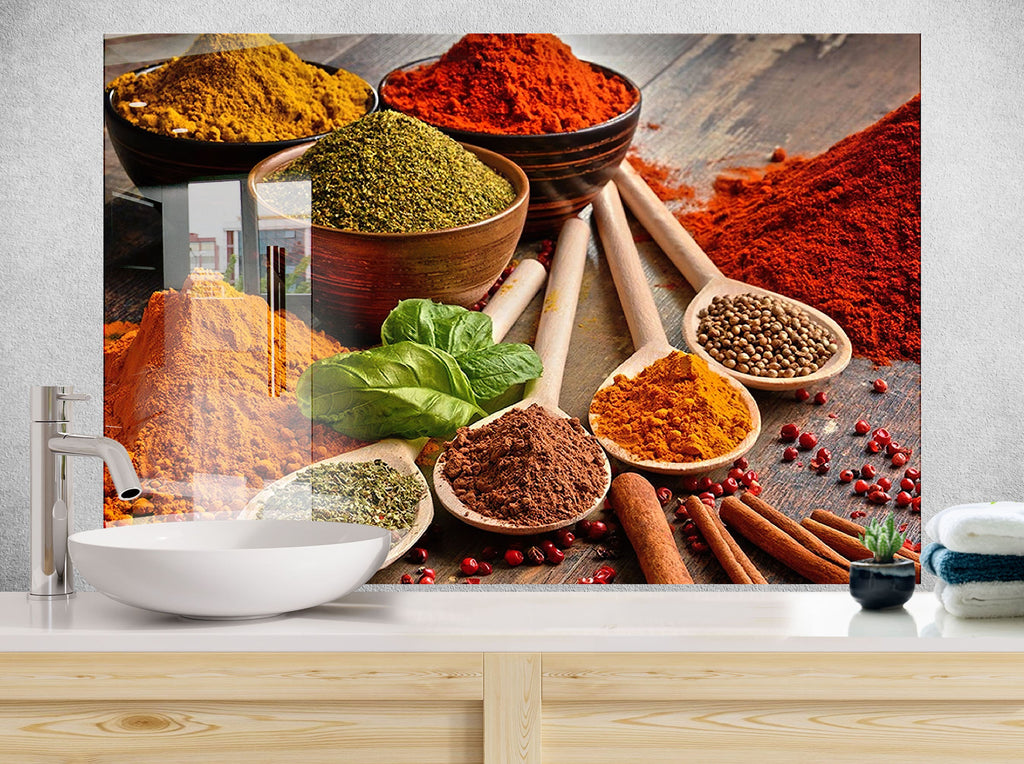 Spices & Herbs Market - Glass Backsplash-BacksplashArtworks