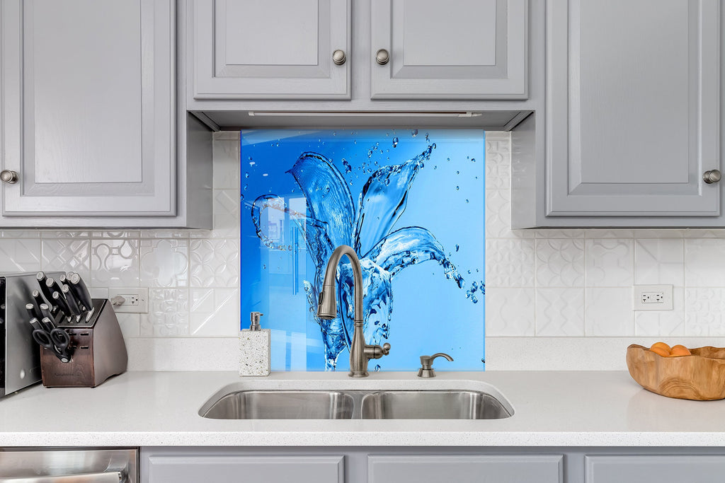 Modern Water Splash - Glass Kitchen Backsplash-BacksplashArtworks