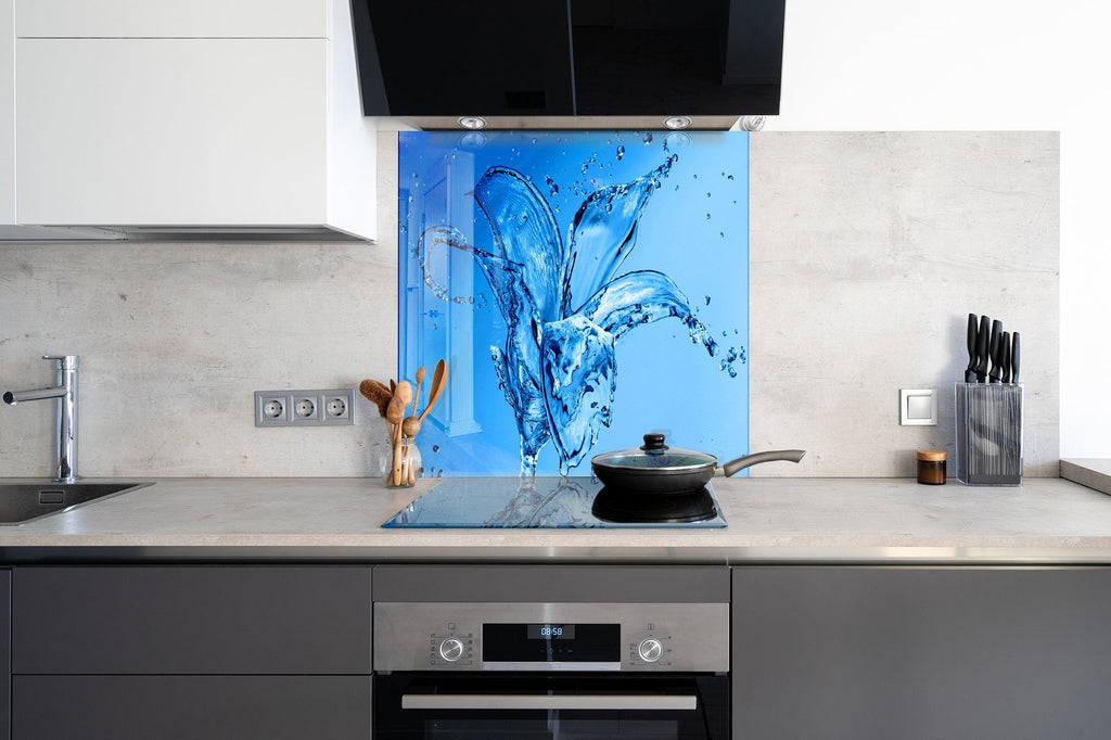 Modern Water Splash - Glass Kitchen Backsplash-BacksplashArtworks