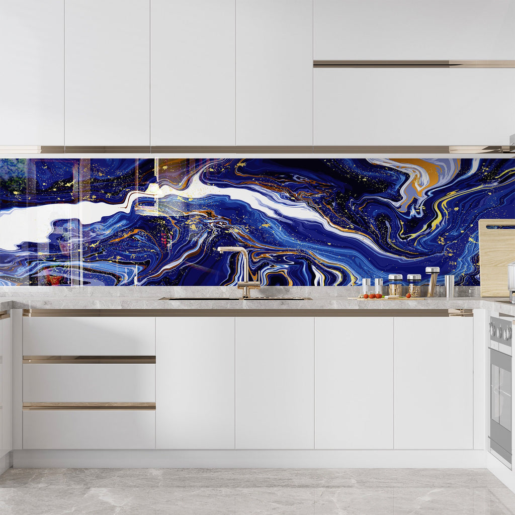 Midnight Waves - Glass Bathroom Backsplash-BacksplashArtworks