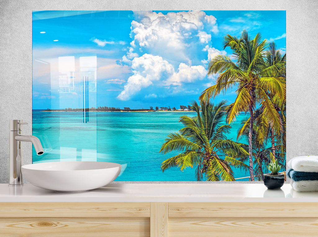 Tropical Palm Trees Ocean View Wall Art – Glass Backsplash-BacksplashArtworks